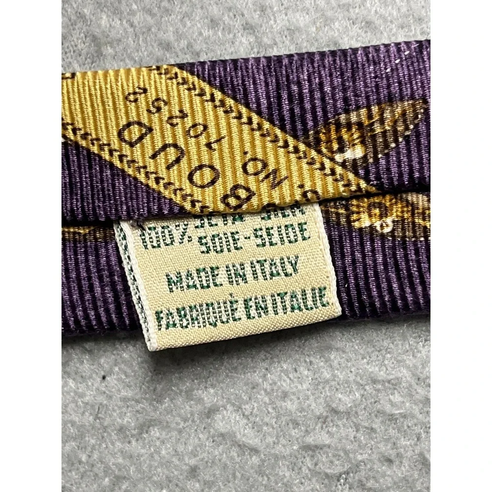 VTG Hermes Paris Mens Silk Necktie Purple Orange Equestrian Bit Pattern 7039 TA